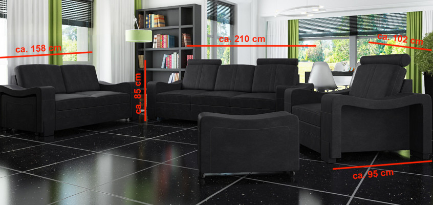 Sofa set Textilové potahy Pohovka s USB setem Pohovka látková 3+2+1 obývací pokoj