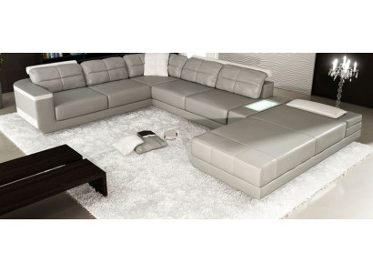 Obývací souprava rohová sedací souprava šedá kůže polstrování sedení rohové pohovky U tvar nové pohovky