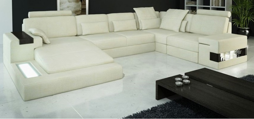 Ecksofa ve tvaru U designová pohovka s čalouněním z textilie nová obývací stěna s lůžkovou funkcí látková