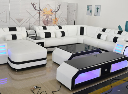 U-formátu obývací krajiny Moderní luxusní sedací soupravy rozkládací pohovka U-formátu Umělá kůže Bílá