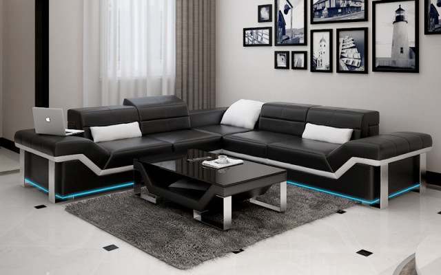Ledersofa USB Wohnlandschaft Ecksofa Ecke Garnitur Design Sofa Couch K5007B Neu