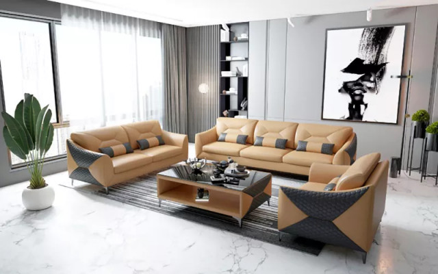 Moderní pohovka, sedací souprava 3+2+1, konferenční stolek, 4dílná skupina z kůže