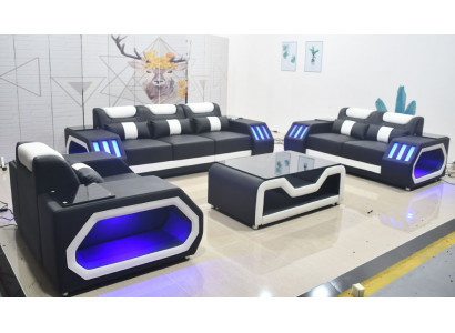 Sofáová sestava - 3+2+1 + stůl Kožená pohovka sedadlo Osvětlený designově potahovaný sofa