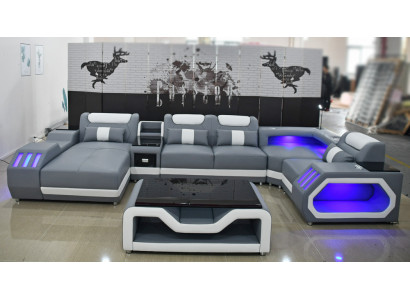 Ledrová sedací souprava Moderní čalouněná kůže Židle Návrh rozkládací pohovka Textilní