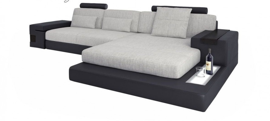 Textilní rohová sedací souprava L-tvaru do obývacího pokoje moderního designu, velká pohovka.