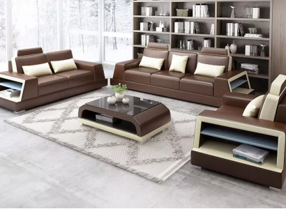 Design Sofa Sofagarnitur 321 Sitzer Couchtisch Garnituren Leder Set Gruppe 4tlg Návrhová sedací souprava 321 sedáků skleněný stůl garnitur kůže set skupina 4 dílů