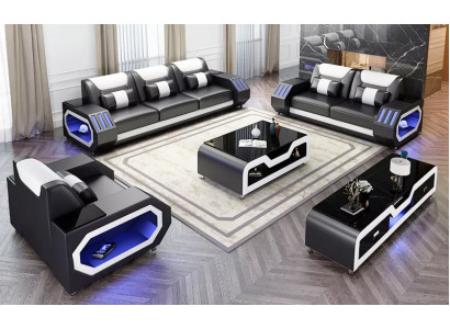 Sofá souprava 3+2+1 Moderní sedací souprava Kožená sedací souprava Designové pohovky Obývací stěna Nová.