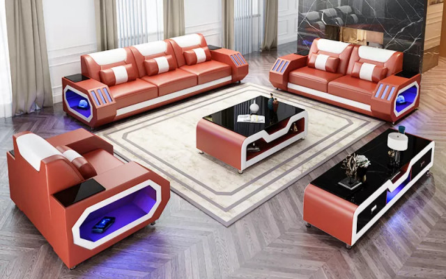 Sofá souprava 3+2+1 Moderní sedací souprava Kožená sedací souprava Designové pohovky Obývací stěna Nová.