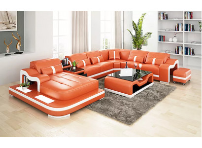 Designový rohový rozkládací nábytek U tvaru, designerská pohovka, kožená sedací souprava pro obývací pokoj, rohová sedací souprava.