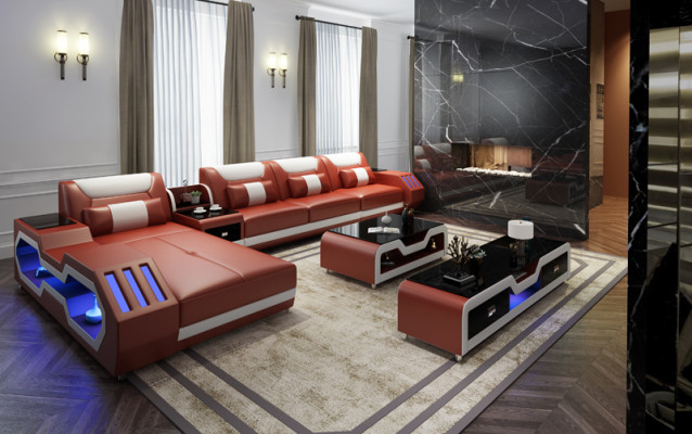 Edle Luxus Couch Ecksofa Wohnlandschaft Multifunktions Couchen Sofa USB Licht