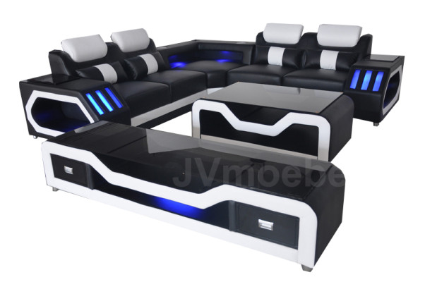 Podlahový nábytek ze syntetické kůže moderního designu s USB a konferenčním stolkem