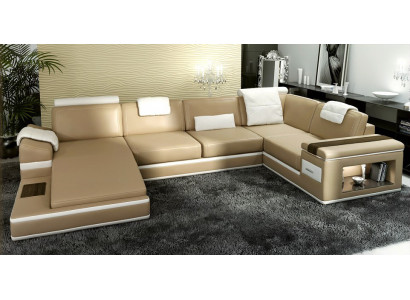 Ecksofa Sofa Pohovka Čalouněná kůže Garnitury Obývací kout Beige