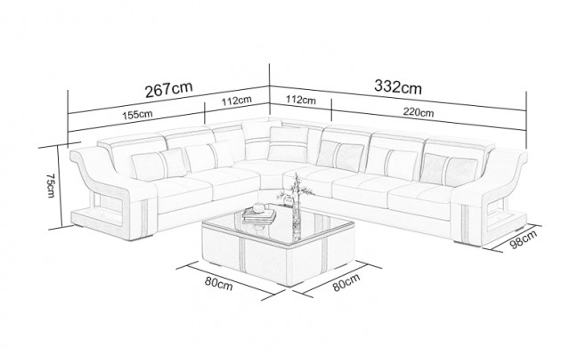 XXL Rohník Sofa Rohníková Látka obývací pokoj Pohovka Pohovka Stůl Polstrování Sedadlo Kůže