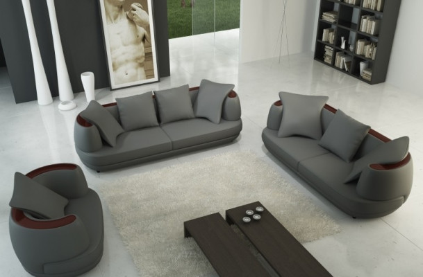 Sofa sestava Royal Luxus Designér pohovka čalouněná 3+2+1 kožená sedací souprava Royal šedá