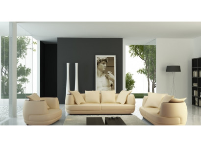 Sofáková sestava Royal Luxus Designer Pohovka Potah 3+2+1 Kožená Pohovka Sedák BeigeA.