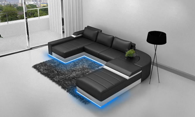 Rohová pohovka s USB potahem ze skutečné kůže Bellenberg