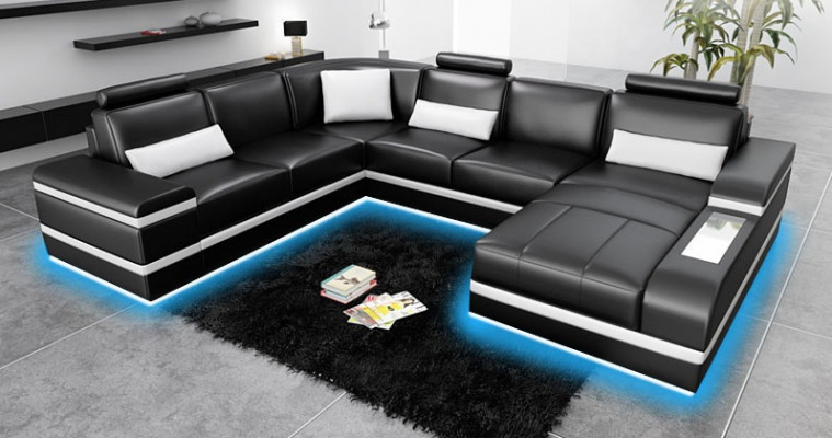 Ecková pohovka rohová sedací souprava ze syntetické kůže Big XXL U tvar nový H2218