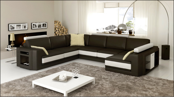 Designerská rohová sedačka, pohovka, kožená sedačka, polstrovaná sedačka, polštář, sedadlo, rohová sestava + světlo PHM3027.