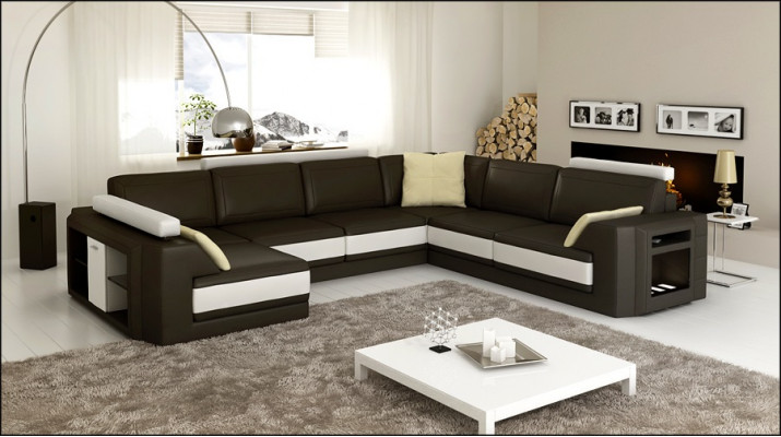 Designerská rohová sedačka, pohovka, kožená sedačka, polstrovaná sedačka, polštář, sedadlo, rohová sestava + světlo PHM3027.