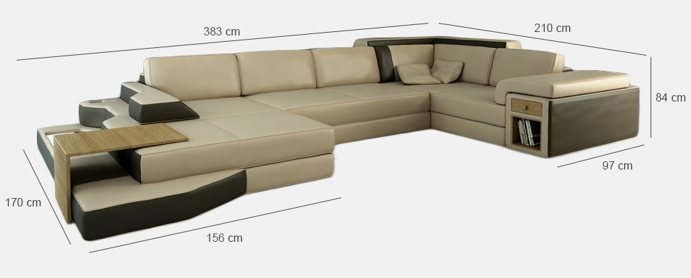 XXL Design Pohovka Big Sofa s USB rozhraním Pohovka Obývací kout U Tvar Kov Textilní Roh