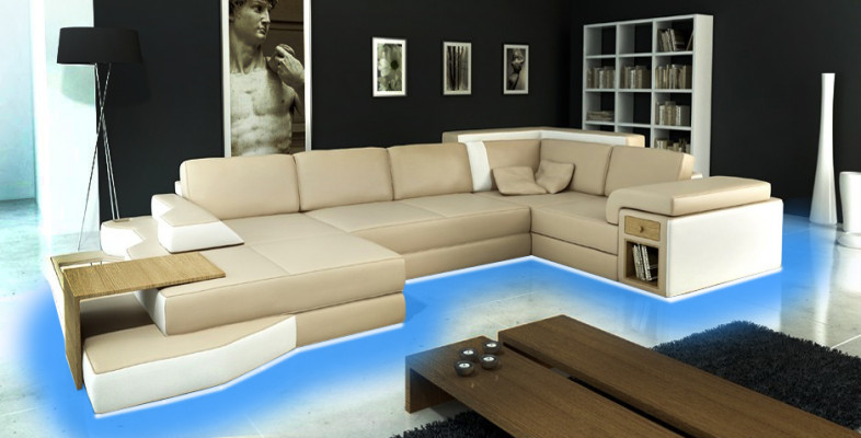 XXL Design Big Sofa + USB rohová pohovka Wohlandschaft U tvaru kůže textilní roh