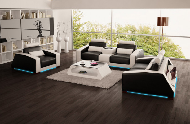 Kůžená pohovka sedací souprava Nová 3+2+1místná sestava Design Moderní pohovka + USB