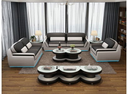 Kožená pohovka gauč sedací souprava Nová 3+2+1 sedadla sestava Design Moderní pohovka + USB