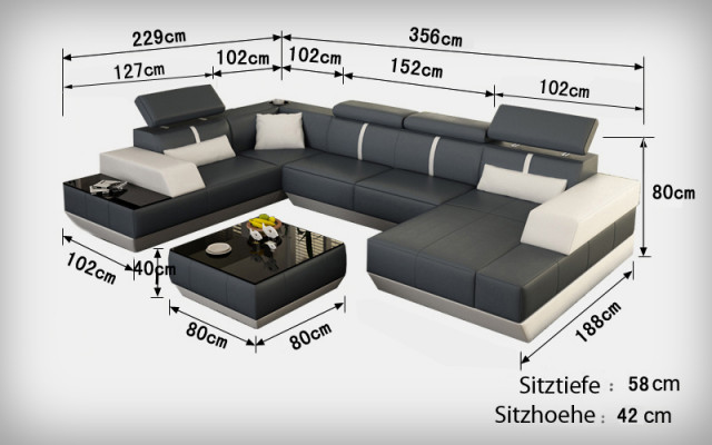 Kůžená pohovka Sofa Couch Obývací souprava Růženec Sedací souprava Design Moderní pohovka K5015