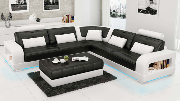 Ledersofa USB Wohnlandschaft Ecksofa Ecke Garnitur Design Sofa Couch L6008B Neu