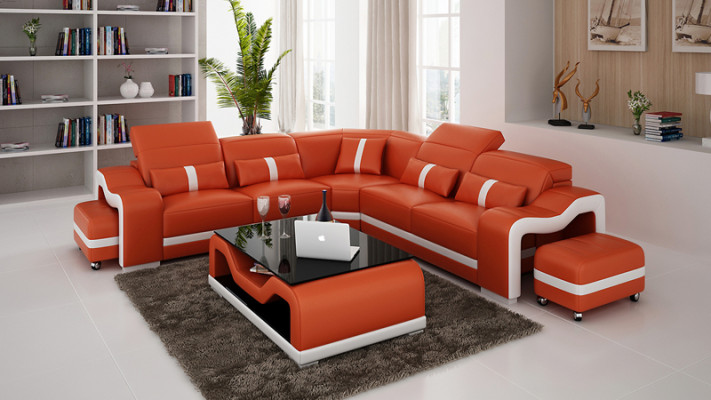 Ledersofa Couch Wohnlandschaft Ecksofa Eck Garnitur Design Modern Sofa mit USB