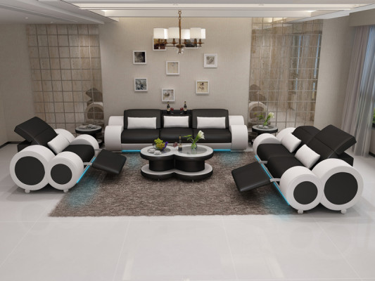 Přeloženo do češtiny: Kožená sedací souprava 3+2+1 sezení Garnitura Design Dekor Moderní pohovka.