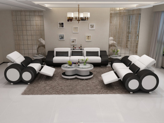 Přeloženo do češtiny: Kožená sedací souprava 3+2+1 sezení Garnitura Design Dekor Moderní pohovka.