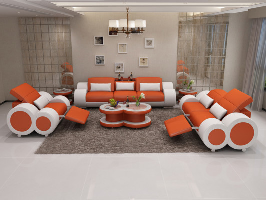 Přeloženo do češtiny: Kožená sedací souprava 3+2+1 sezení Garnitura Design Dekor Moderní pohovka.
