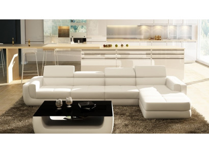 Ecksofa Ledersofa USB Wohnlandschaft L Form Sofa Polster Sitz Ecke Tettau Weiß