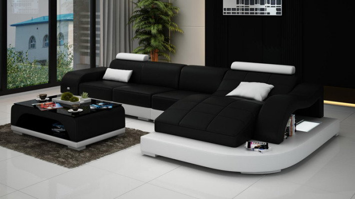 Wohnlandschaft rohová pohovka s USB kůžová sedačka Design sofa sedadlo polštář nová 3375