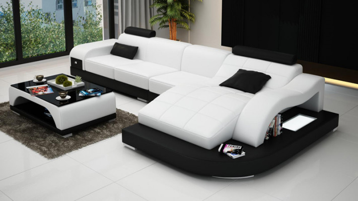 Wohnlandschaft rohová pohovka s USB kůžová sedačka Design sofa sedadlo polštář nová 3375