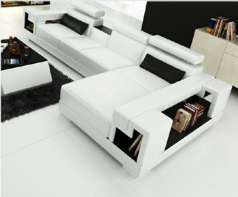 Wohnlandschaft Ecksofa Ledersofa Sofa + USB Polster Sitz Eck Garnitur Neu 2710B