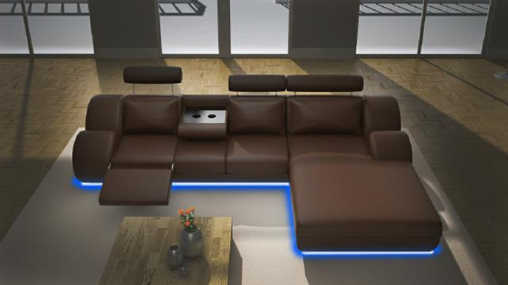 Designer Garnitur Wohnlandschaft Eckcouch Couch Sofa Polster Ledersofa mit USB