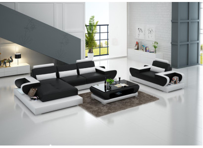 Design XXL Velká pohovka s USB, rohová pohovka, kožená pohovka, sedací souprava s polštářem#+#+角形のソファ-#角座居邦+##生活風景