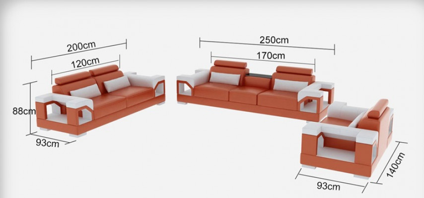 Kůže Sofa Pohovka Obývací sestava 3+2+1 Sezení Souprava Design Moderní pohovka s USB