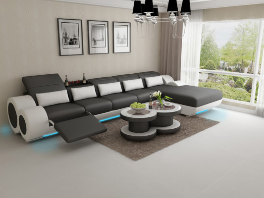 Ledersofa Couch Wohnlandschaft Ecksofa Eck Garnitur Design Modern Sofa mit USB