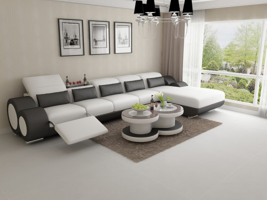 Ledersofa Couch Wohnlandschaft Ecksofa Eck Garnitur Design Modern Sofa mit USB
