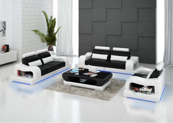 Kožená pohovka Sedací souprava Křeslo Obývací set 3+2+1 + moderní design G8005D.