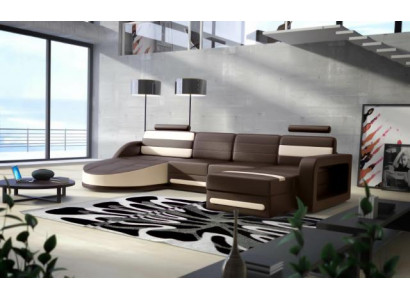 OBÝVACÍ SOUKROMÍ COUCH GARNITUR DESIGN ROHOVÁ SOFA Hnědo-beige KOŽENÁ PŘÍRODNA XXL ROHOVÁ SOFA