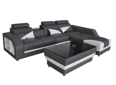 Leder Eck Sofa mit USB,Garnitur Ecke Sofas Couchen Polster Wohnlandschaft Luxus