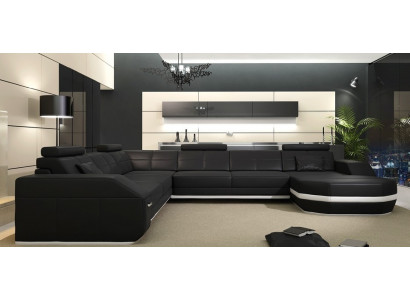 Kůžená sedací souprava rohová sedací souprava rohová pohovka čalouněný sedadlo roh Wien B/W Nový