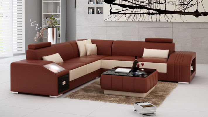 Kůžená sedací souprava s USB obývacím koutem rohová sedací souprava Design Modern Sofa L6003B.