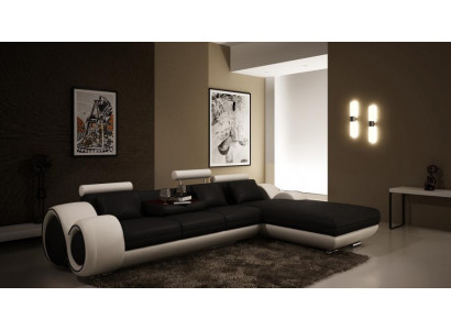 Zakřivená pohovka s patentovaným designem +USB, Přezka kůže, obývací část BERLIN.