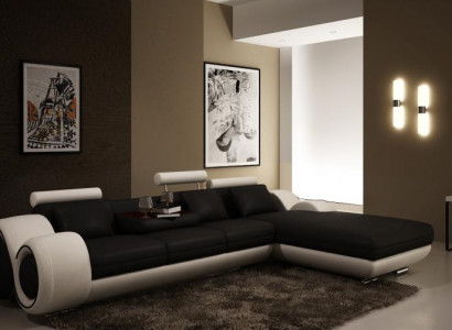 Zakřivená pohovka s patentovaným designem +USB, Přezka kůže, obývací část BERLIN.