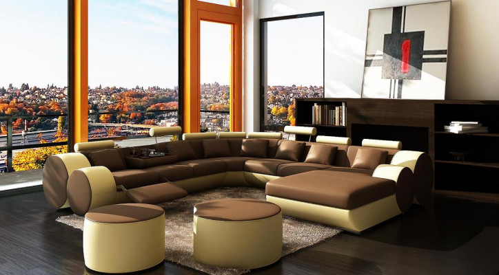 Designerová kožená pohovka + USB Big Wohnlandschaft sofa Couch polstrovaný set rohová sedačka